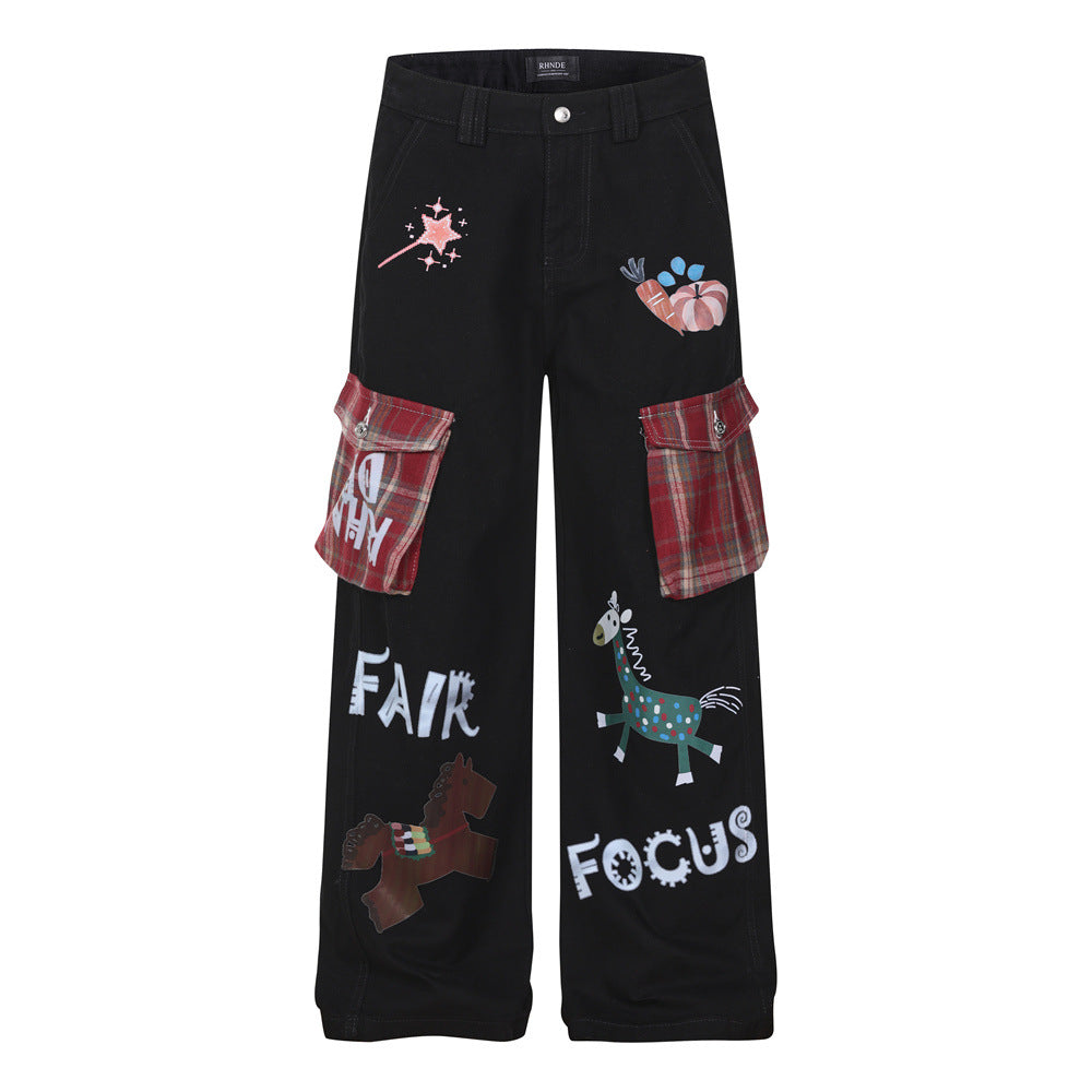Plaid contrasting pocket workwear pants