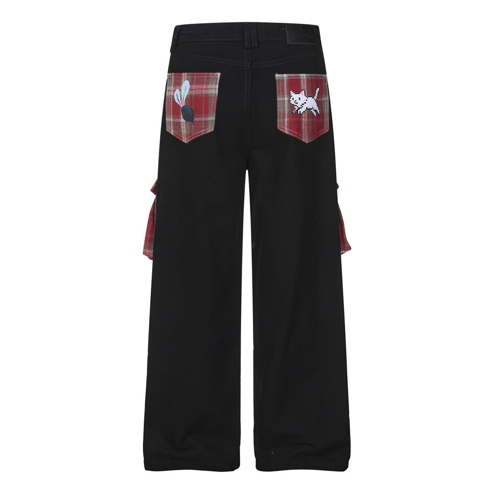 Plaid contrasting pocket workwear pants