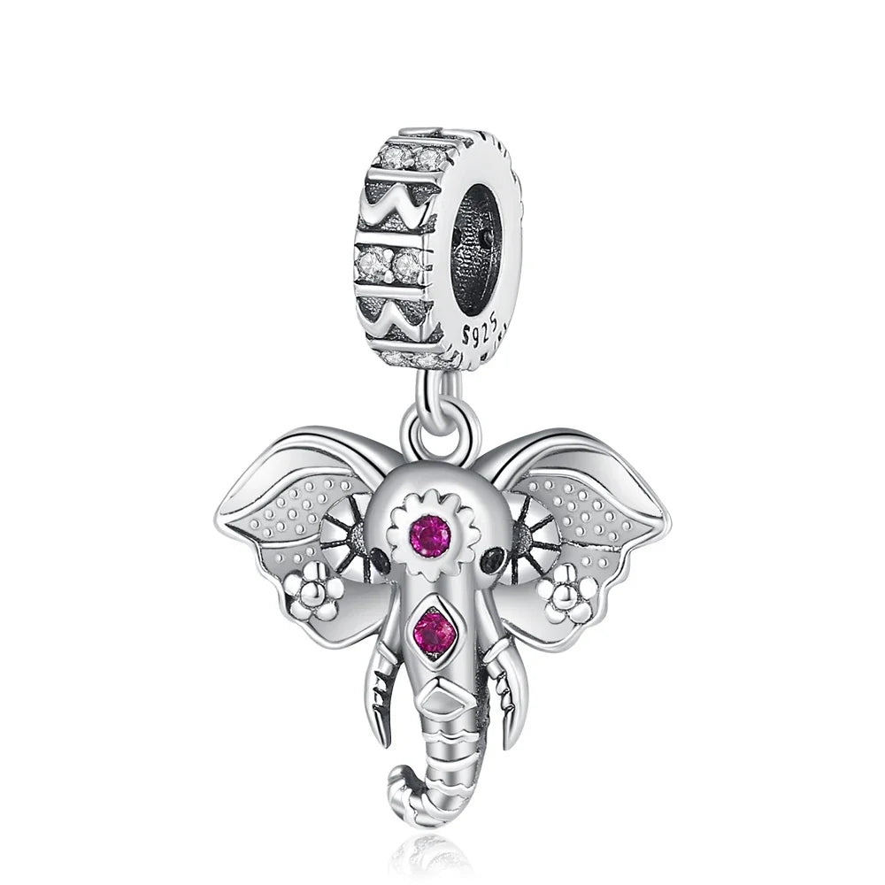 Original Lovely Elephant Purple Zircon Charms Beads 925 Sterling Silver Fit Bracelet Jewelry Diy Woman's Gift Necklace Accessory