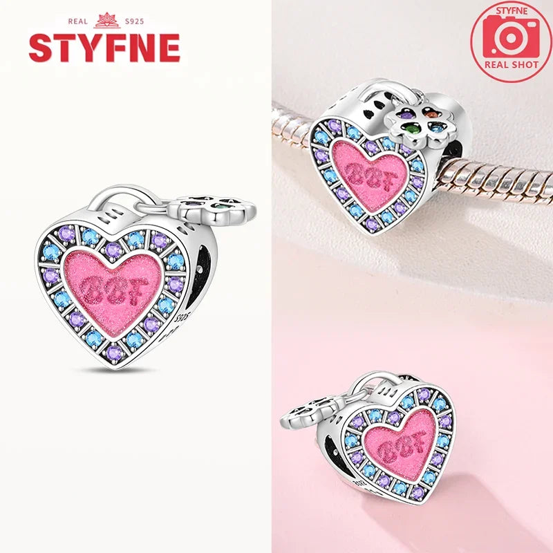 Romantic Original Accessories Sparkling Magic Cube Love Red Heart Beads 925 Silver Women Bracelet DIY Jewelry Gift Charms Beads