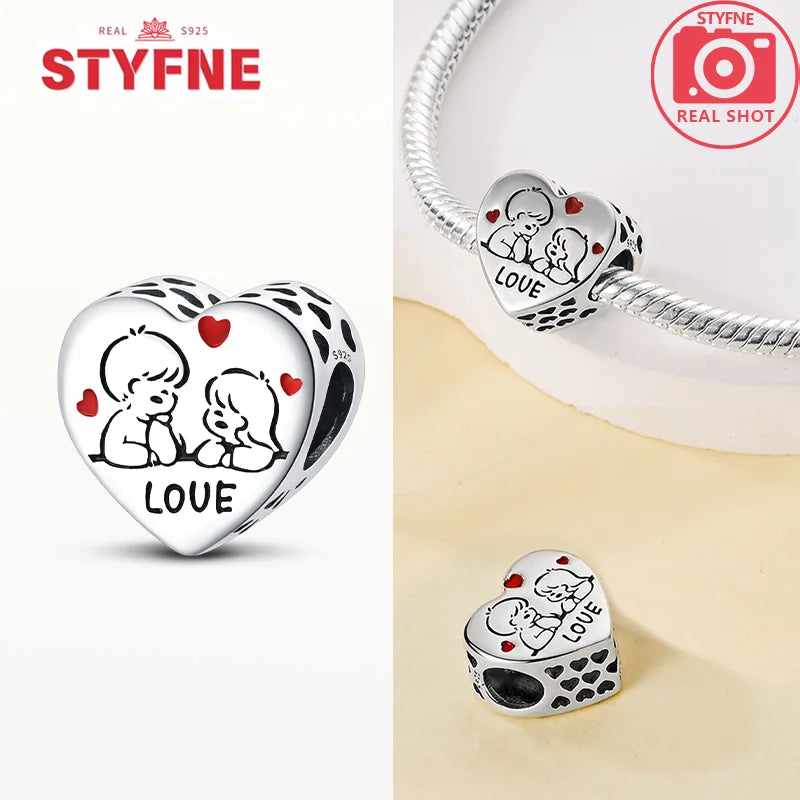 Romantic Original Accessories Sparkling Magic Cube Love Red Heart Beads 925 Silver Women Bracelet DIY Jewelry Gift Charms Beads