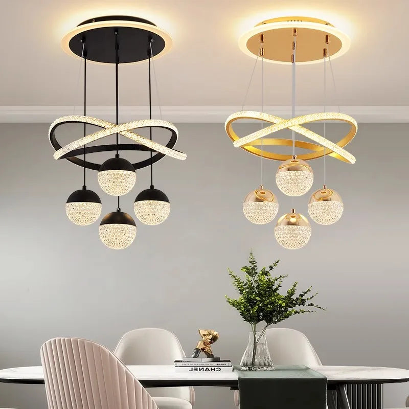 Modern Acrylic Imitation Crystal Chandelier Home Decor Dining Table Pendant Lamp Bedroom LED Indoor Lighting Living Room Lights