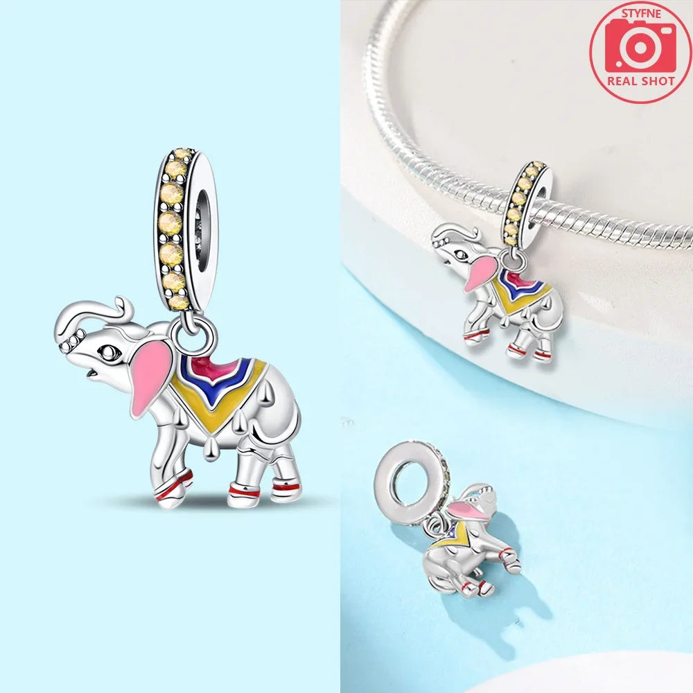 Original Lovely Elephant Purple Zircon Charms Beads 925 Sterling Silver Fit Bracelet Jewelry Diy Woman's Gift Necklace Accessory