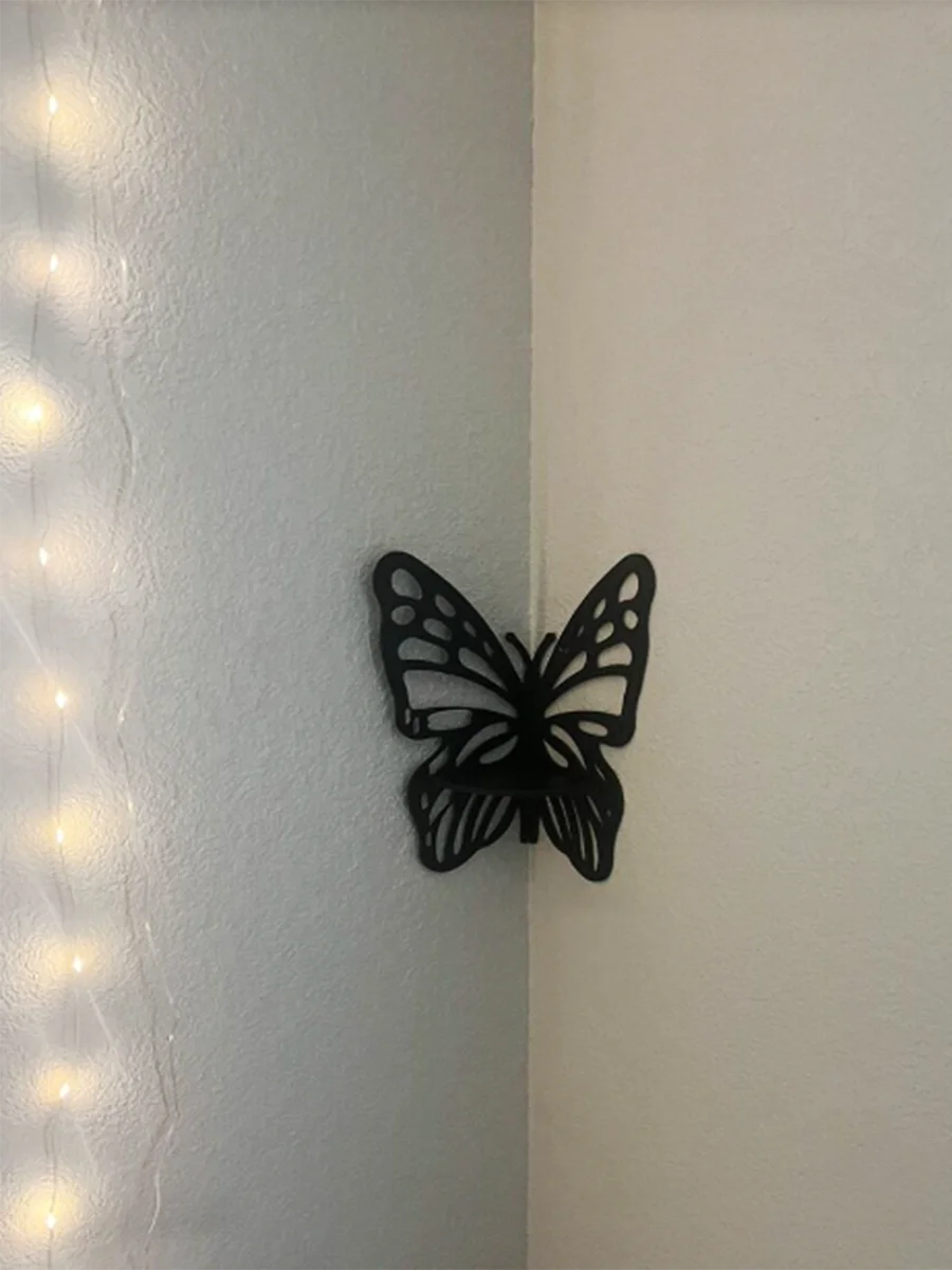 Butterfly Crystal Display Shelf Wooden Stand Corner Decoration Boho Hanging Wall Jewelry Holder Storage Organizer For Home Decor