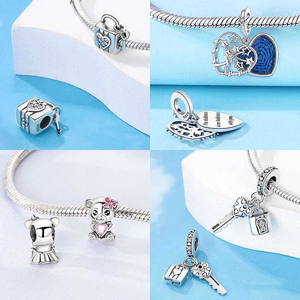 Romantic Original Accessories Sparkling Magic Cube Love Red Heart Beads 925 Silver Women Bracelet DIY Jewelry Gift Charms Beads
