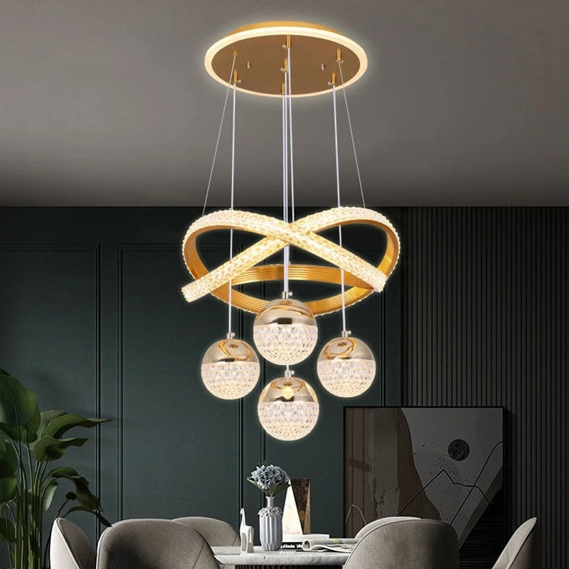 Modern Acrylic Imitation Crystal Chandelier Home Decor Dining Table Pendant Lamp Bedroom LED Indoor Lighting Living Room Lights