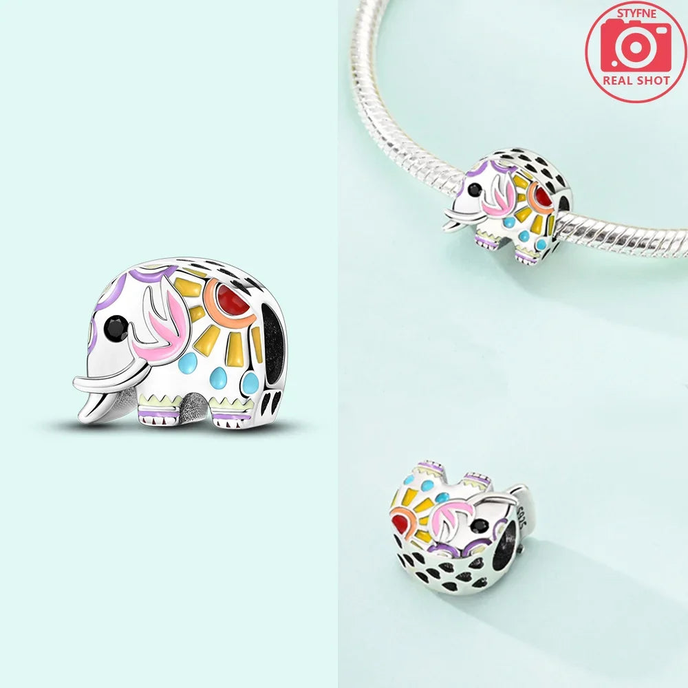 Original Lovely Elephant Purple Zircon Charms Beads 925 Sterling Silver Fit Bracelet Jewelry Diy Woman's Gift Necklace Accessory