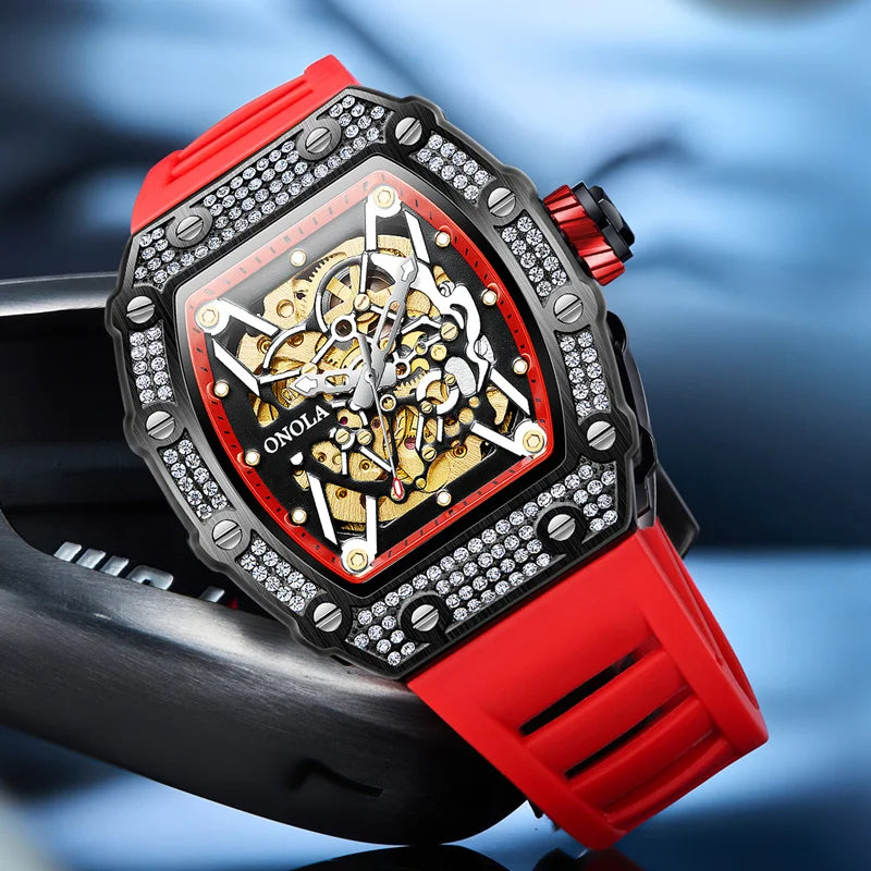 New 2022 Diamond Watch Men Brand ONOLA Luxury Automatic Mechanic Fashion Watches Man Waterpoor Montres Pour Hommes Clock