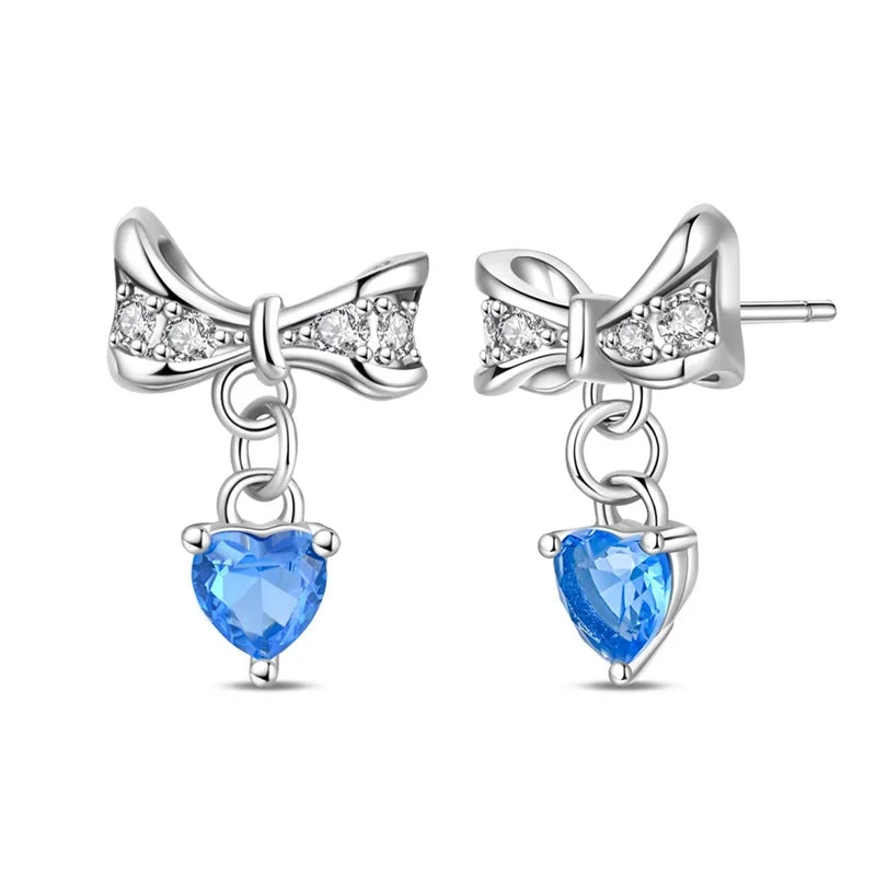 Fashion Spring Series Earrings For Women 925 Silver Color Butterfly Dragonfly Flower Heart Shaped Ear Studs Fine Jewelry Couple