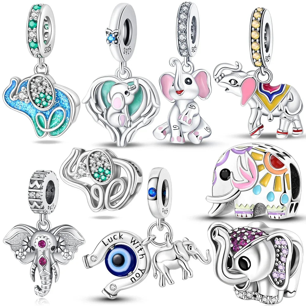 Original Lovely Elephant Purple Zircon Charms Beads 925 Sterling Silver Fit Bracelet Jewelry Diy Woman's Gift Necklace Accessory
