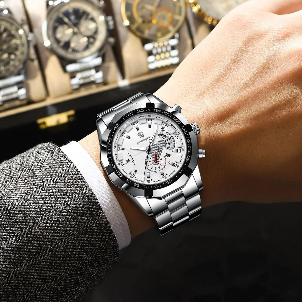 POEDAGAR Fashion Luxury Male Watch Waterproof Luminous Date Man Wristwatch Stainless Steel High Quality New Men's Quartz Watches