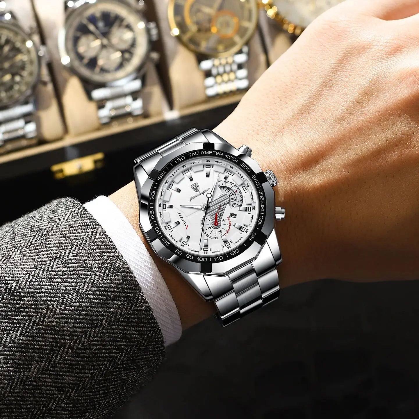POEDAGAR Fashion Luxury Male Watch Waterproof Luminous Date Man Wristwatch Stainless Steel High Quality New Men's Quartz Watches