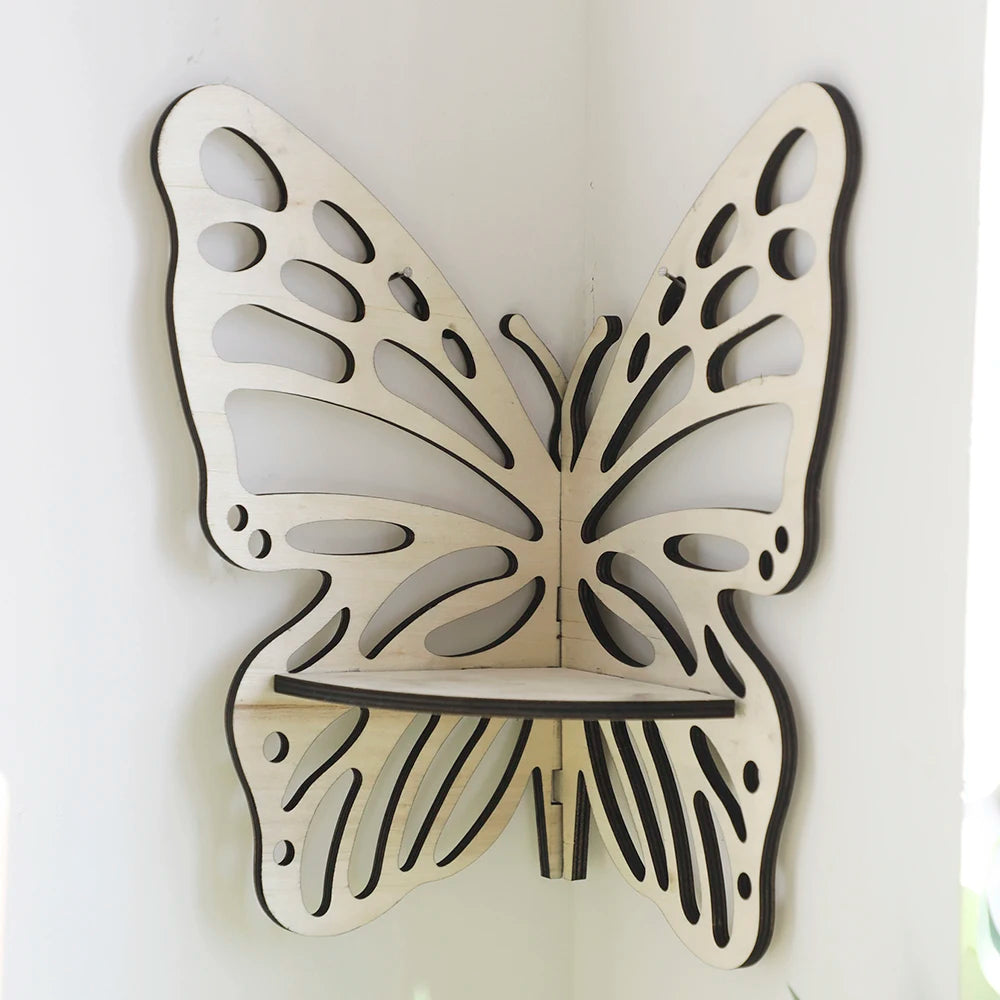 Butterfly Crystal Display Shelf Wooden Stand Corner Decoration Boho Hanging Wall Jewelry Holder Storage Organizer For Home Decor