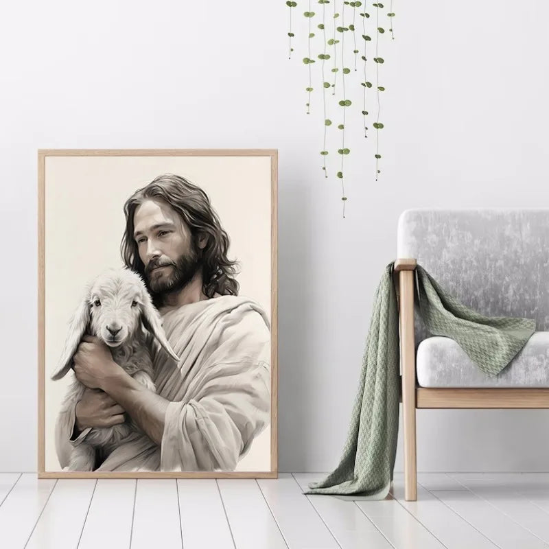 Jesus Walks on Water Christian Good Shepherd Art Poster Bible Watercolor Canvas Painting  Living Room Home Decor Cuadros