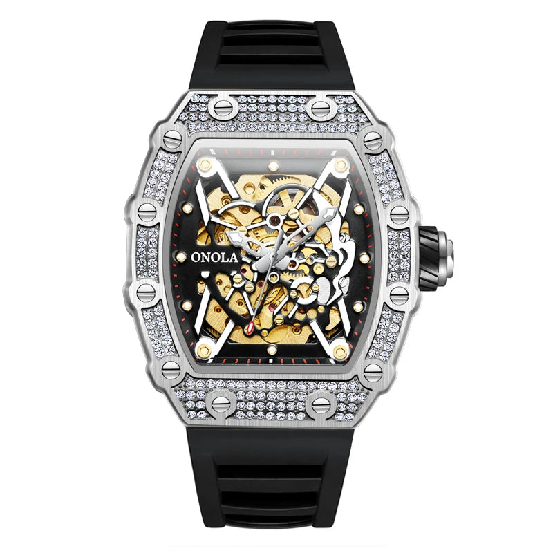 New 2022 Diamond Watch Men Brand ONOLA Luxury Automatic Mechanic Fashion Watches Man Waterpoor Montres Pour Hommes Clock