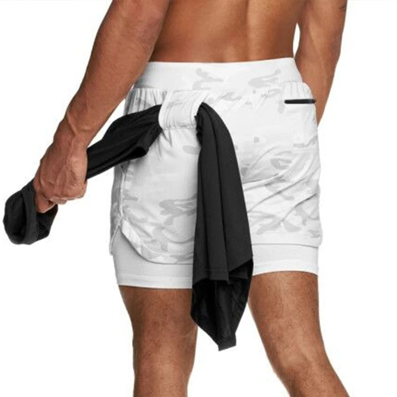 Camo Shorts Men 2 in 1 Double-deck Quick Dry Beach Bottoms Fitness Breathable Gym Training Jogging Short Pants Summer Shorts Men