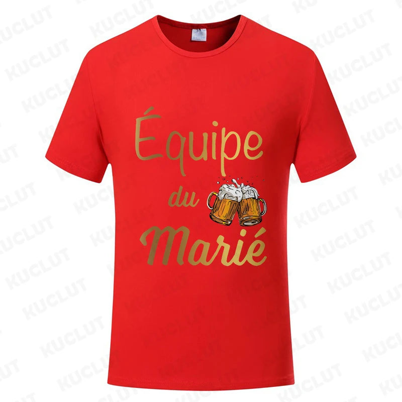 French Evg Team Married Tops Single Farewell Bachelor Party T Shirt Future Groom Man Tshirt Fashion Beer Graphic Wedding Tees