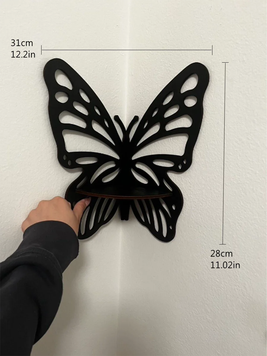 Butterfly Crystal Display Shelf Wooden Stand Corner Decoration Boho Hanging Wall Jewelry Holder Storage Organizer For Home Decor