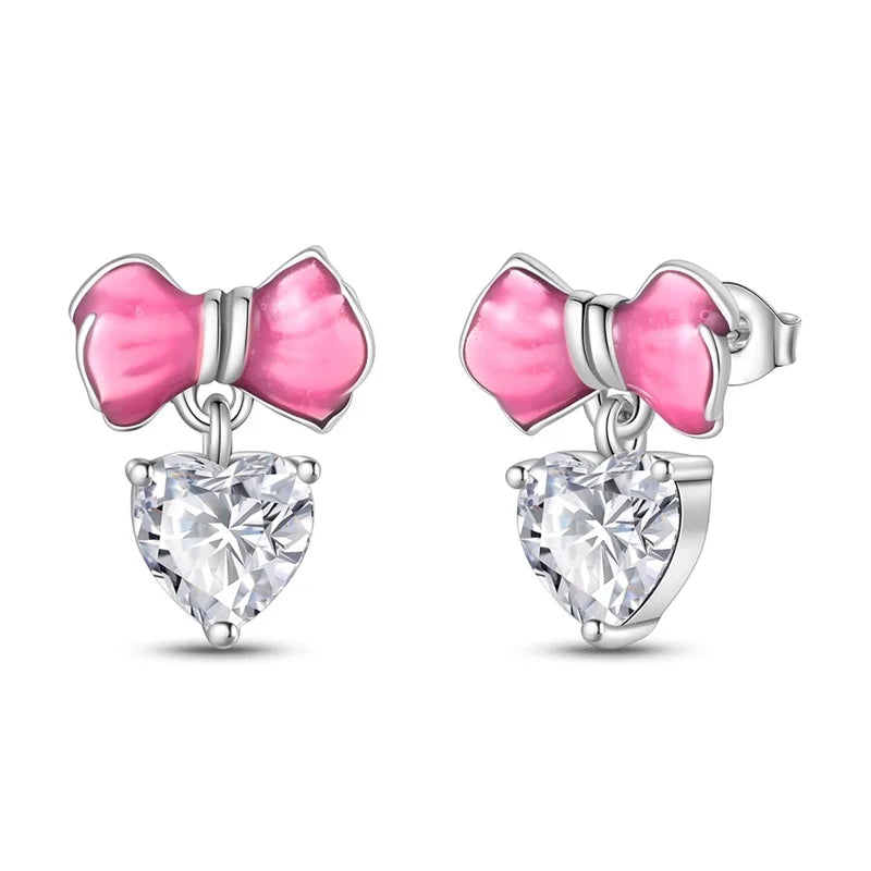 Fashion Spring Series Earrings For Women 925 Silver Color Butterfly Dragonfly Flower Heart Shaped Ear Studs Fine Jewelry Couple