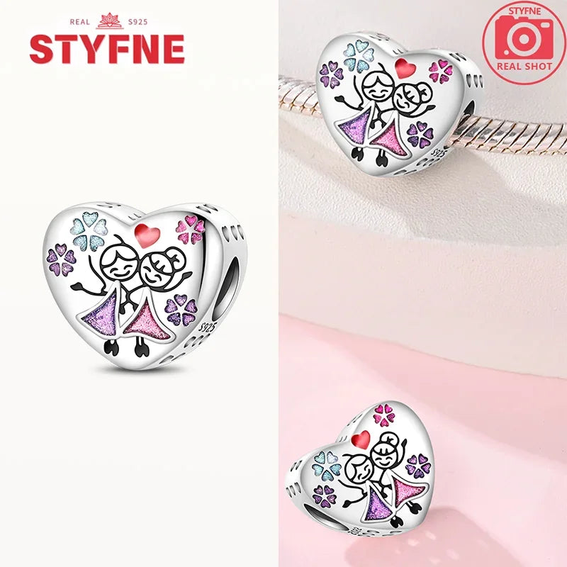 Romantic Original Accessories Sparkling Magic Cube Love Red Heart Beads 925 Silver Women Bracelet DIY Jewelry Gift Charms Beads
