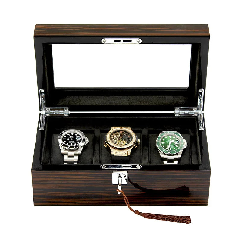 Wood Watch Box Storage Case Big Size Watch Boxes Organizer Men Mechanical Wrist Watches Transparent Skylight Display Collection