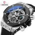 CHENXI Fashion Silicone Sports Military Watch Men Multifunctional Waterproof Luminous Quartz Starry Lunar Phases Watches for Men