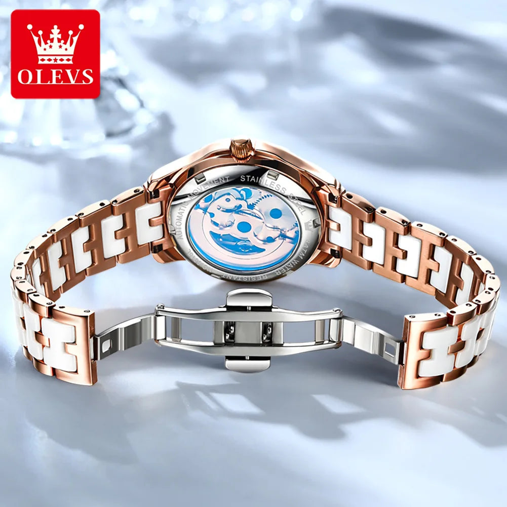 OLEVS 6615 Womens Watch Original Brand Automatic Mechanical Watch Waterproof Stainless Steel Watch With Box Watches Luxury Women