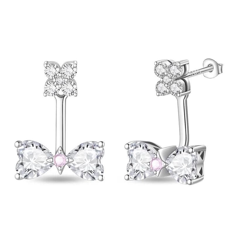 Fashion Spring Series Earrings For Women 925 Silver Color Butterfly Dragonfly Flower Heart Shaped Ear Studs Fine Jewelry Couple