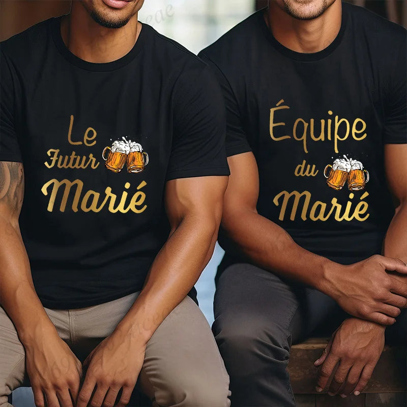 French Evg Team Married Tops Single Farewell Bachelor Party T Shirt Future Groom Man Tshirt Fashion Beer Graphic Wedding Tees
