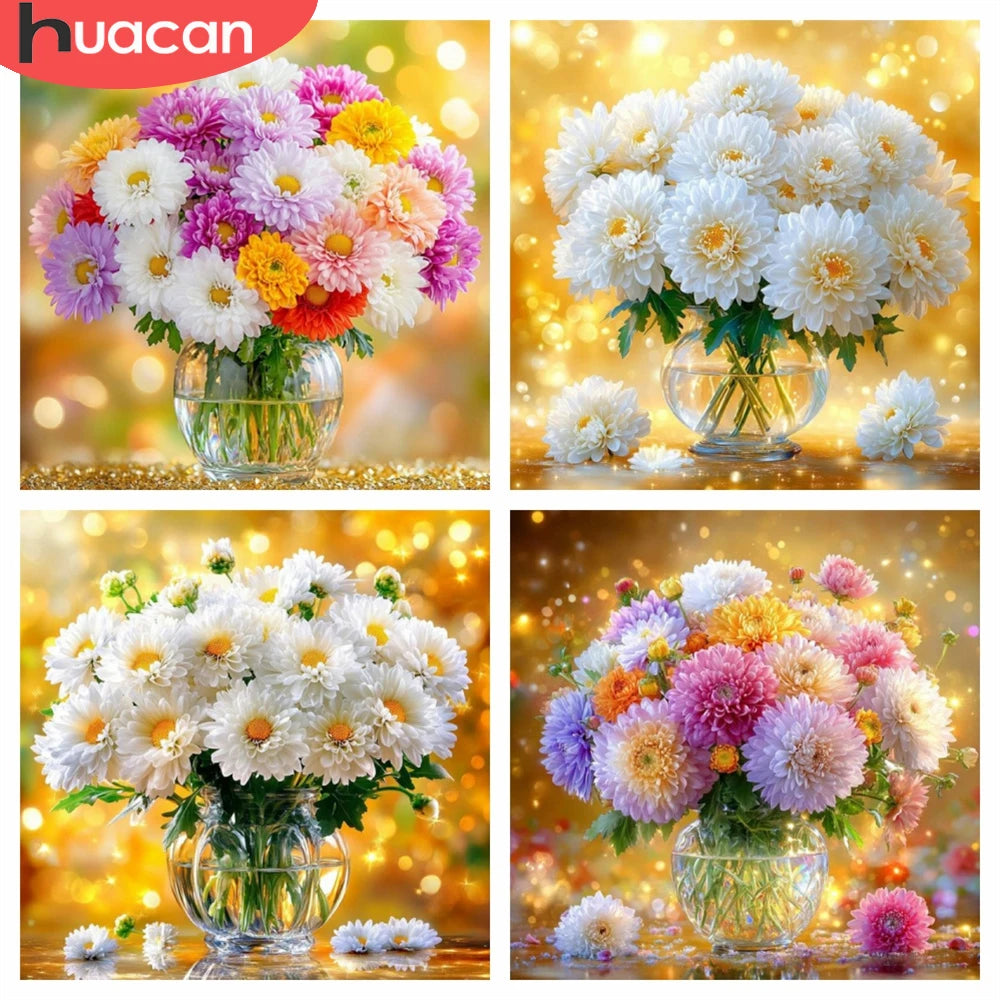 HUACAN Diamond Mosaic Chrysanthemum Flower Sunset Home Decor Rhinestones Diy Diamond Painting Floral Gift Full Kits