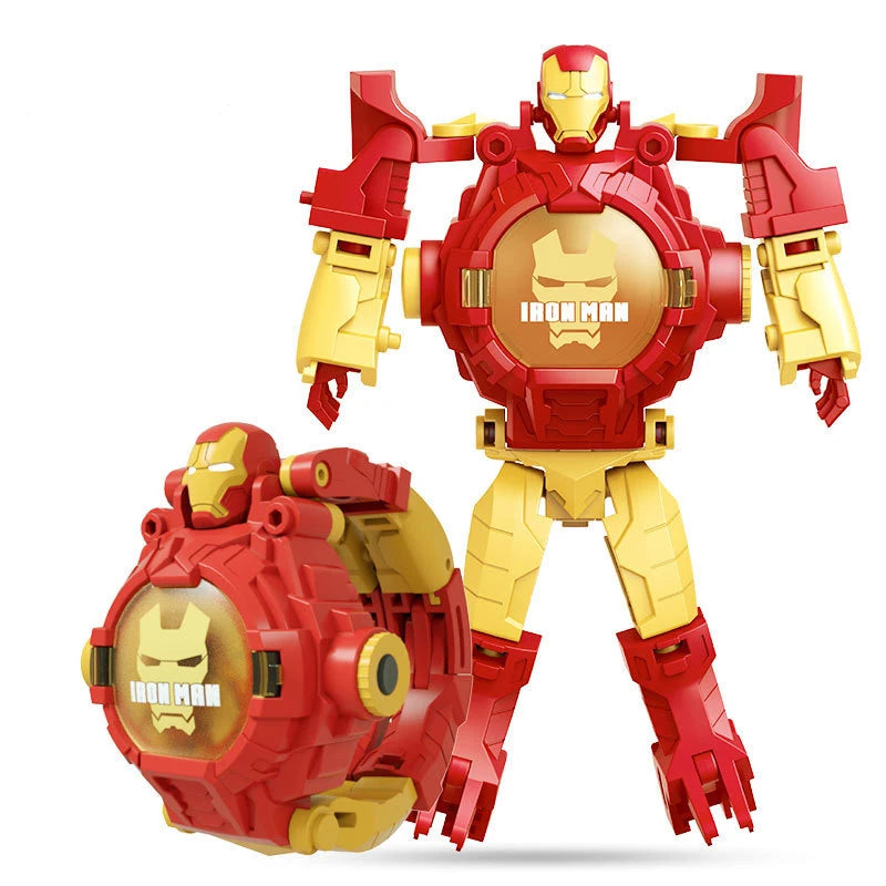 Children Watches Spiderman 24 Projection Patterns Toys for Boy Deformation Robot Projection Electronic Clock Kids Christmas Gift