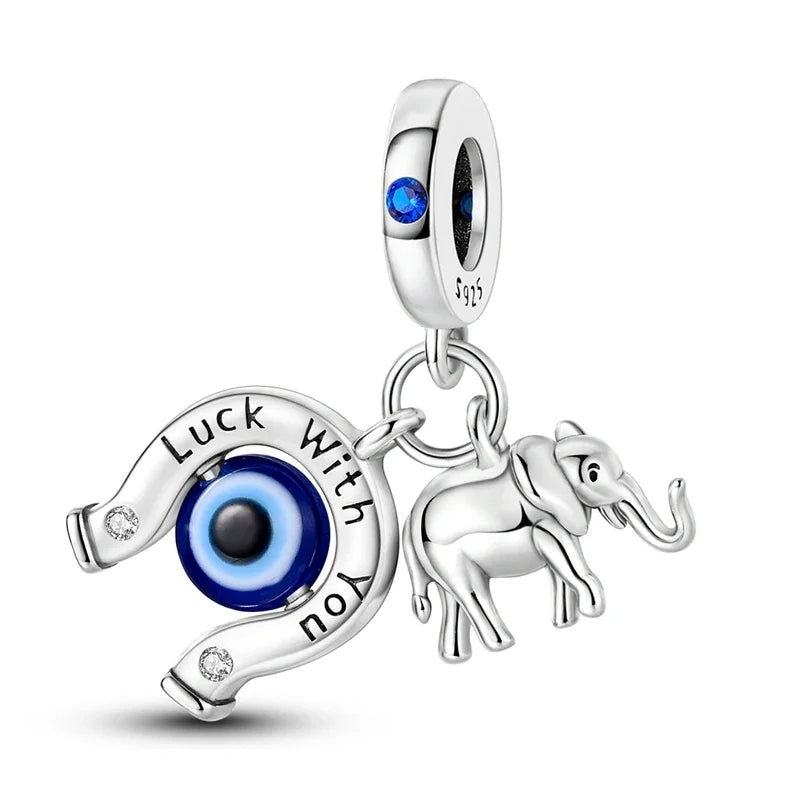 Original Lovely Elephant Purple Zircon Charms Beads 925 Sterling Silver Fit Bracelet Jewelry Diy Woman's Gift Necklace Accessory