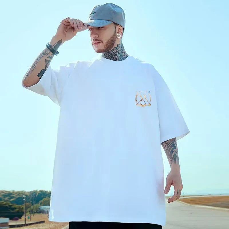 M-8XL 2024 NewPainting Print Round Neck Short Sleeve T-shirt for Men and Women Large Loose Casual Five Quarter Sleeved Top