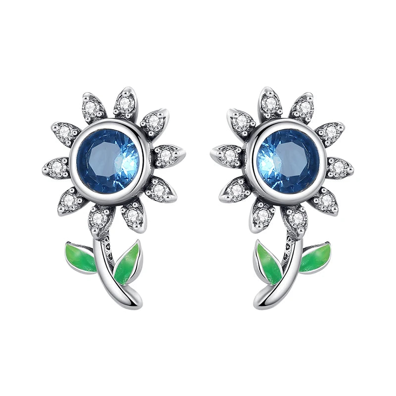 Fashion Spring Series Earrings For Women 925 Silver Color Butterfly Dragonfly Flower Heart Shaped Ear Studs Fine Jewelry Couple
