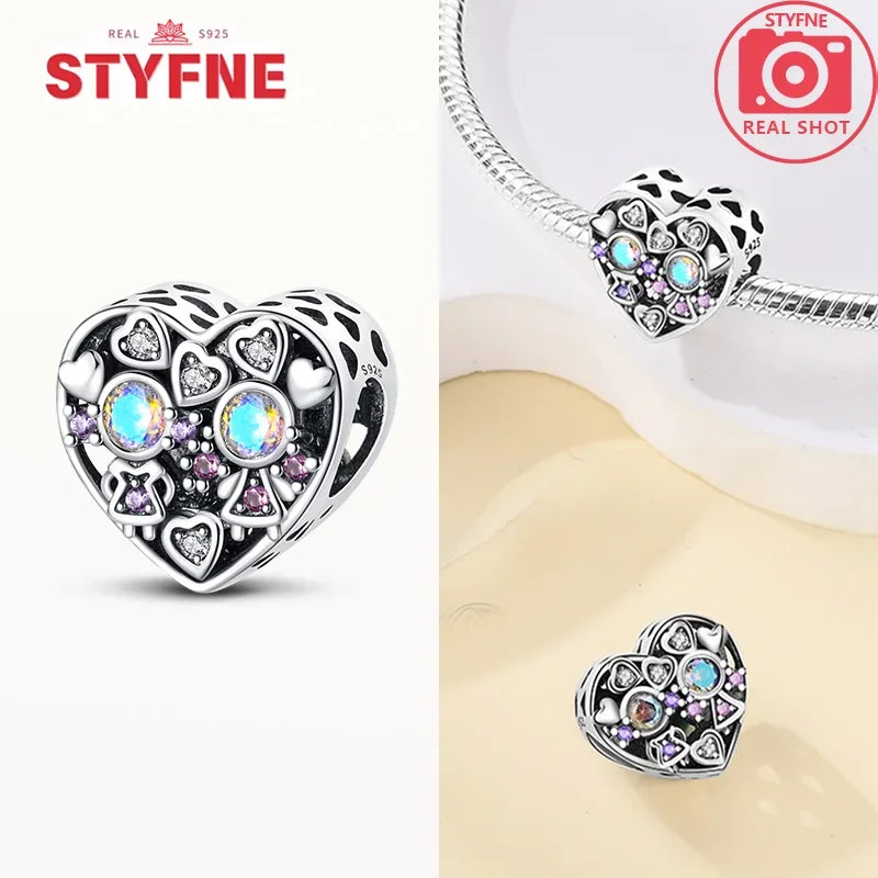 Romantic Original Accessories Sparkling Magic Cube Love Red Heart Beads 925 Silver Women Bracelet DIY Jewelry Gift Charms Beads