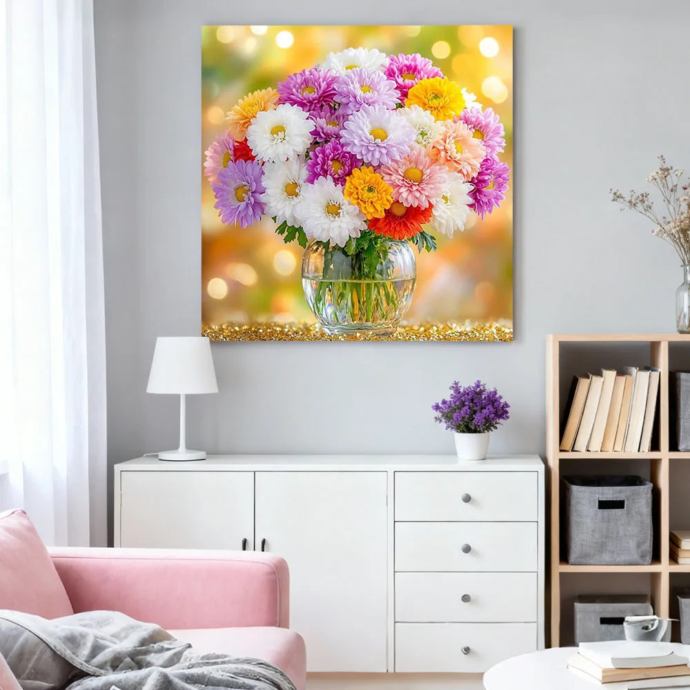 HUACAN Diamond Mosaic Chrysanthemum Flower Sunset Home Decor Rhinestones Diy Diamond Painting Floral Gift Full Kits