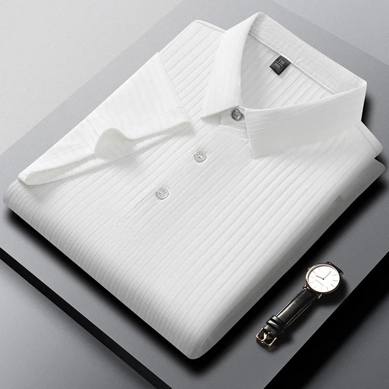 2025 New Men's Casual Fashion Striped Short Sleeved Collar Polo Shirt Breathable and Comfortable Summer Versatile T-shirt