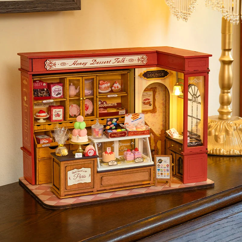 Robotime Rolife Honey Dessert Talk Miniature Dollhouse Wooden House Toy Set for Girls Beautiful Home Decor 3D Puzzle Kit