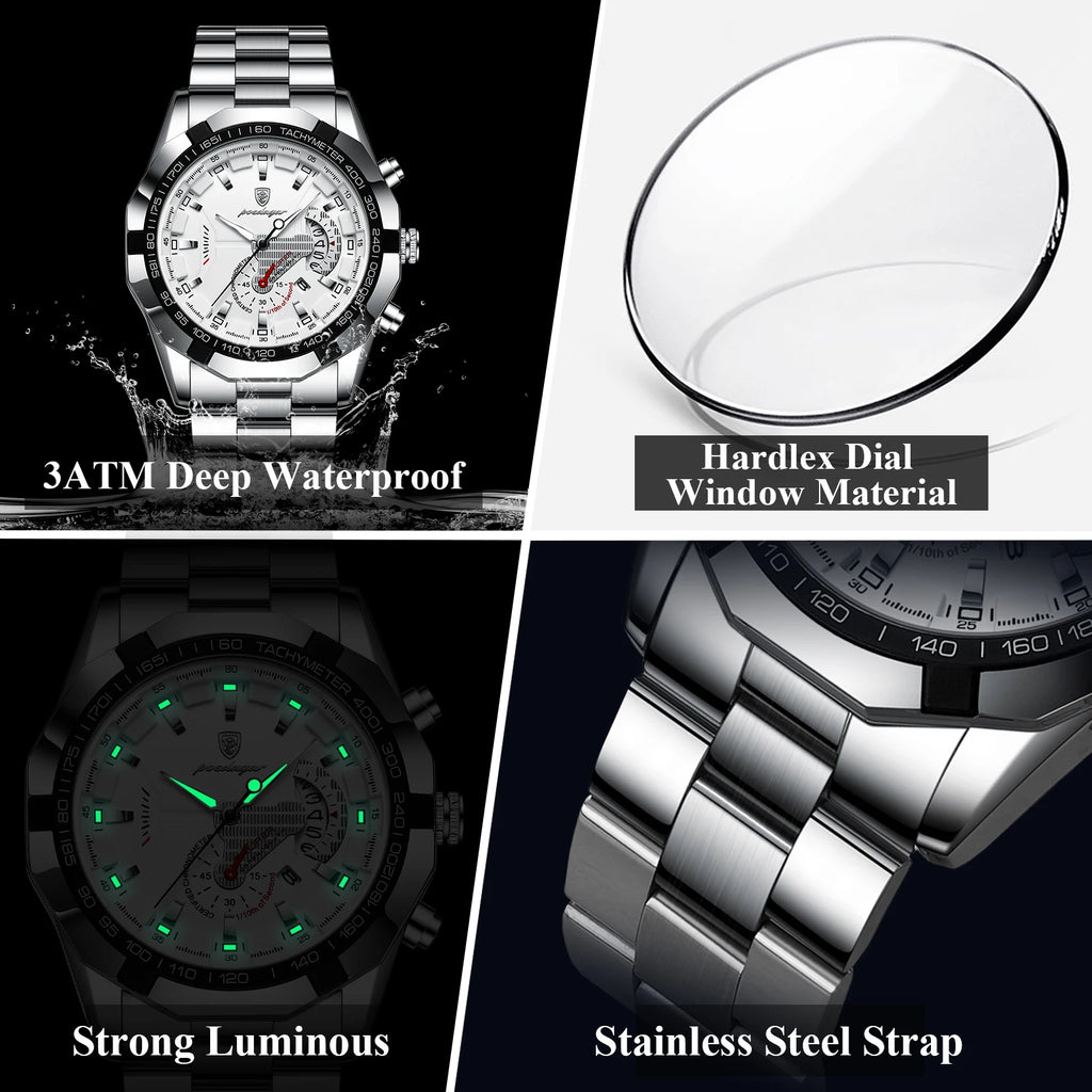 POEDAGAR Fashion Luxury Male Watch Waterproof Luminous Date Man Wristwatch Stainless Steel High Quality New Men's Quartz Watches