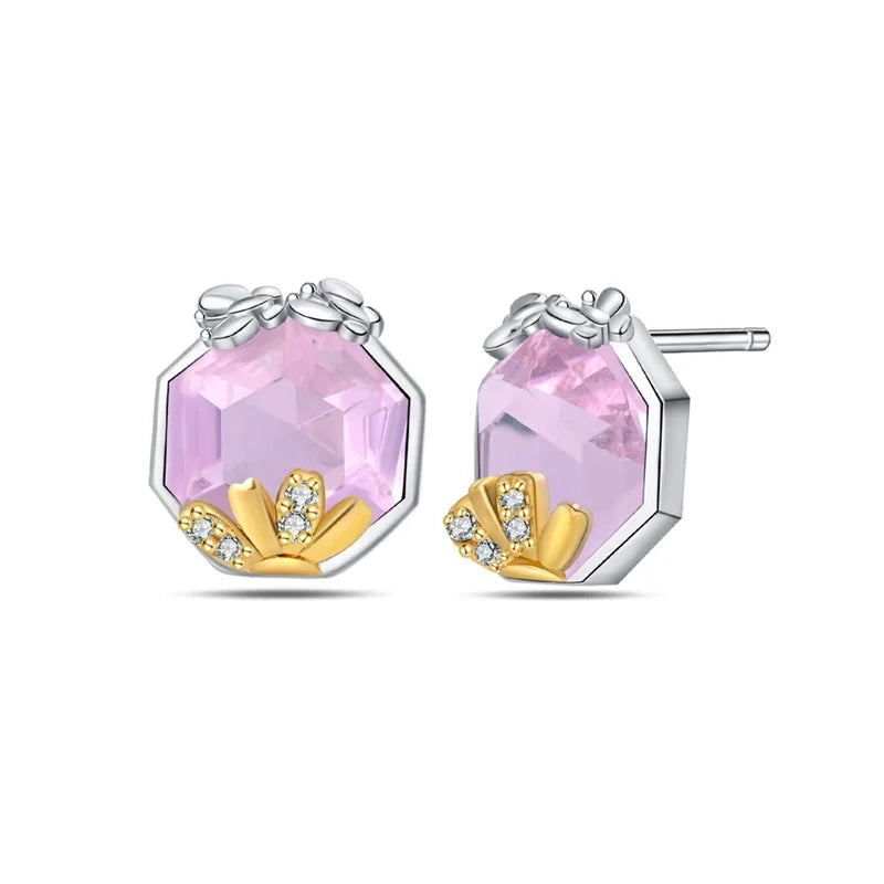 Fashion Spring Series Earrings For Women 925 Silver Color Butterfly Dragonfly Flower Heart Shaped Ear Studs Fine Jewelry Couple