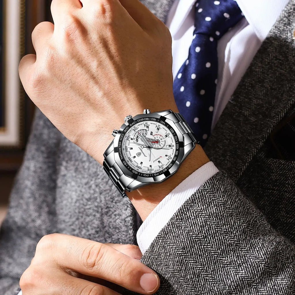 POEDAGAR Fashion Luxury Male Watch Waterproof Luminous Date Man Wristwatch Stainless Steel High Quality New Men's Quartz Watches
