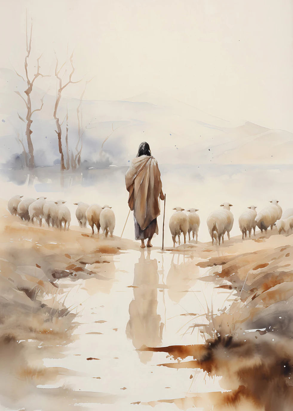 Jesus Walks on Water Christian Good Shepherd Art Poster Bible Watercolor Canvas Painting  Living Room Home Decor Cuadros