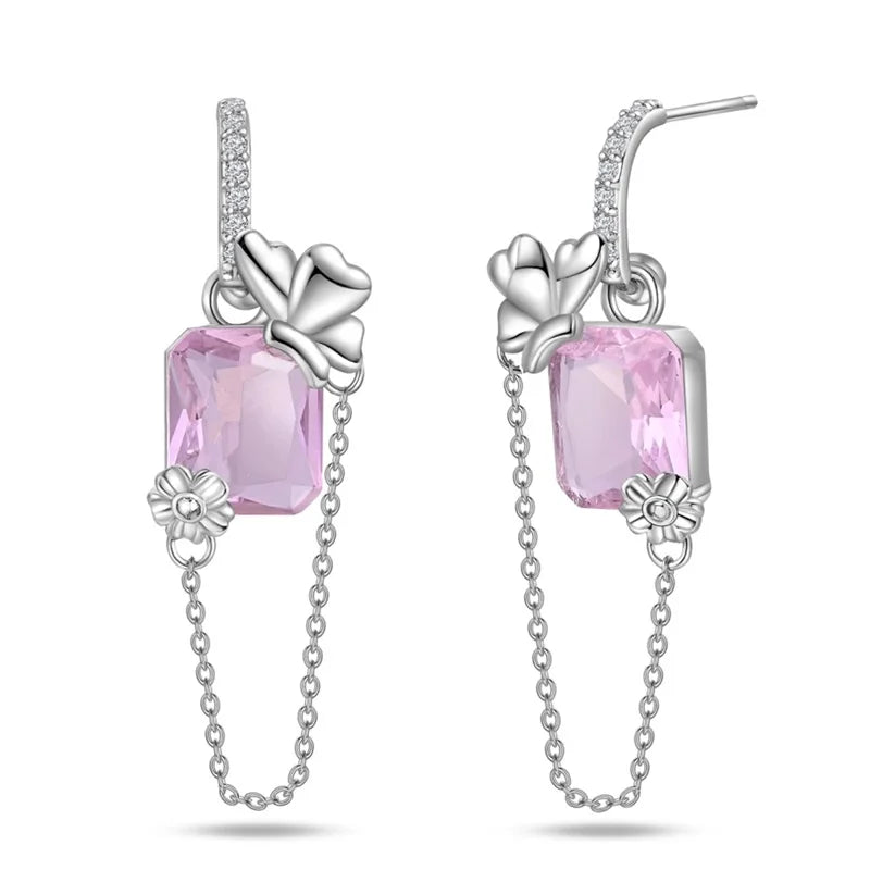 Fashion Spring Series Earrings For Women 925 Silver Color Butterfly Dragonfly Flower Heart Shaped Ear Studs Fine Jewelry Couple