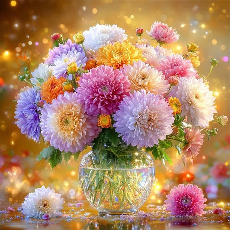 HUACAN Diamond Mosaic Chrysanthemum Flower Sunset Home Decor Rhinestones Diy Diamond Painting Floral Gift Full Kits