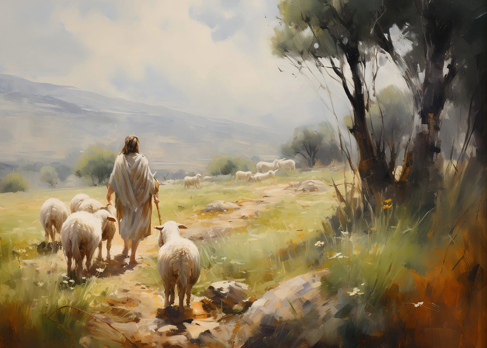 Jesus Walks on Water Christian Good Shepherd Art Poster Bible Watercolor Canvas Painting  Living Room Home Decor Cuadros