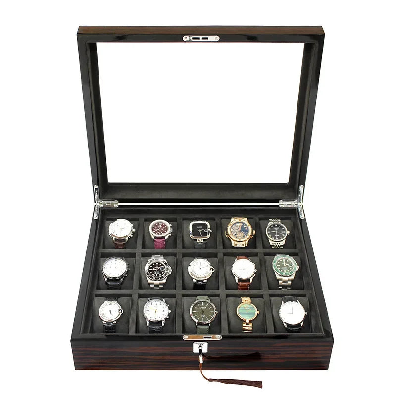 Wood Watch Box Storage Case Big Size Watch Boxes Organizer Men Mechanical Wrist Watches Transparent Skylight Display Collection