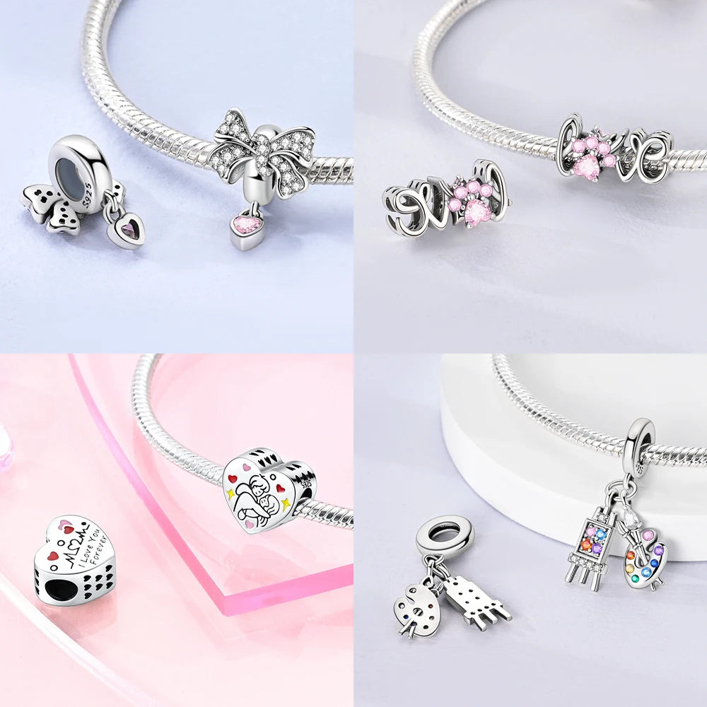 Romantic Original Accessories Sparkling Magic Cube Love Red Heart Beads 925 Silver Women Bracelet DIY Jewelry Gift Charms Beads
