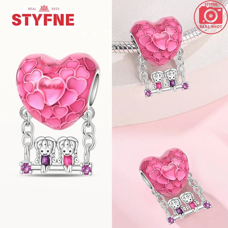 Romantic Original Accessories Sparkling Magic Cube Love Red Heart Beads 925 Silver Women Bracelet DIY Jewelry Gift Charms Beads