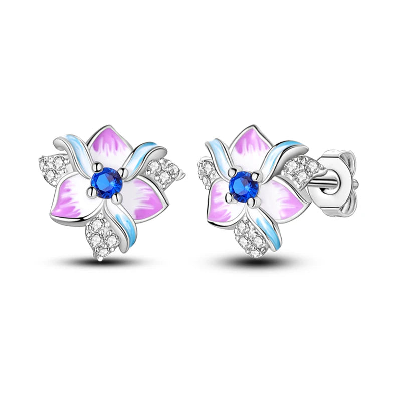 Fashion Spring Series Earrings For Women 925 Silver Color Butterfly Dragonfly Flower Heart Shaped Ear Studs Fine Jewelry Couple