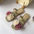Summer New Double Flower Trendy Fashionable, Comfortable One Word Slippers For Outerwear Lightweight Flat Bottom Cool Slippers